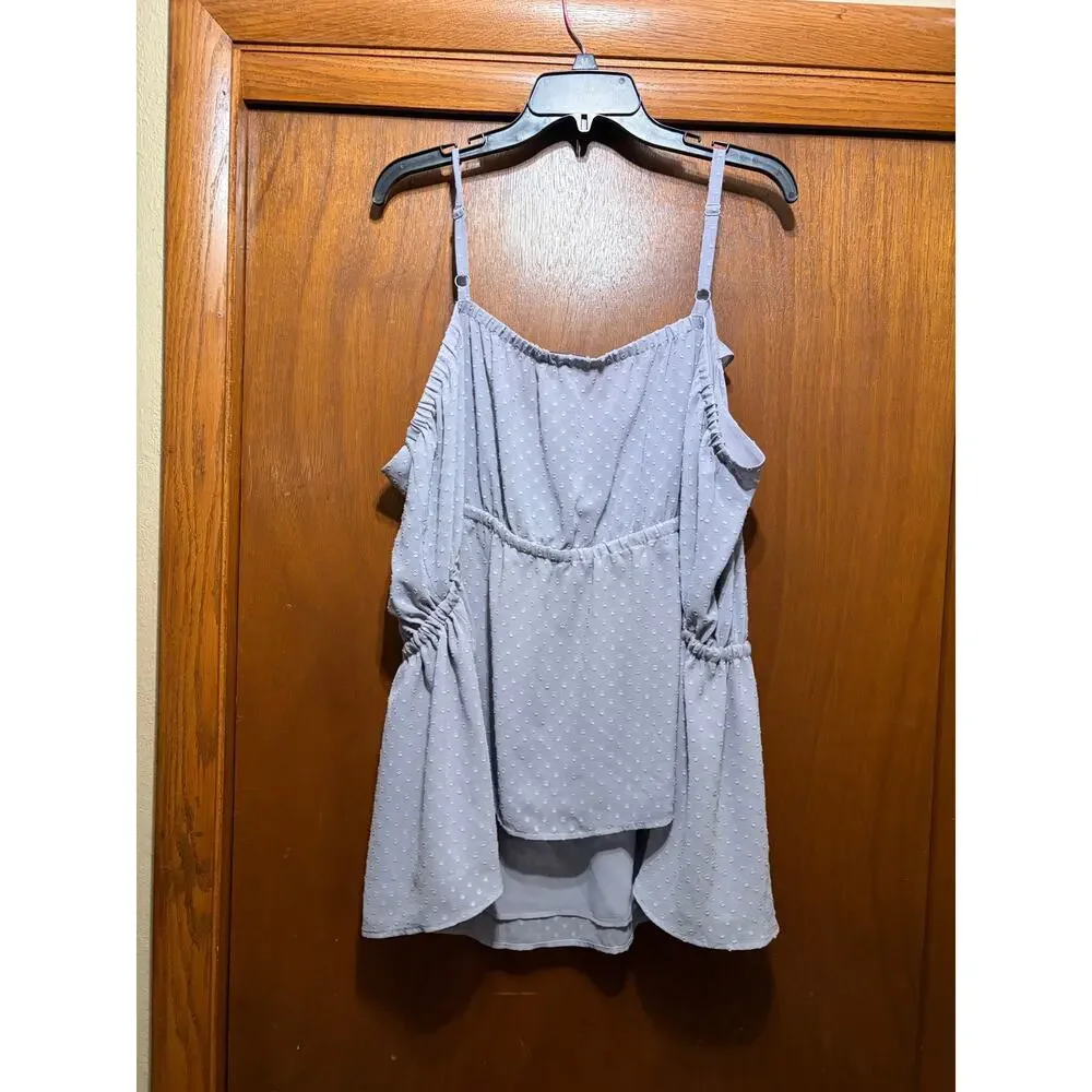 Torrid 4X Swiss Dot Ruffle Tank Top Gray Tie Waist Sleeveless Peplum Plus